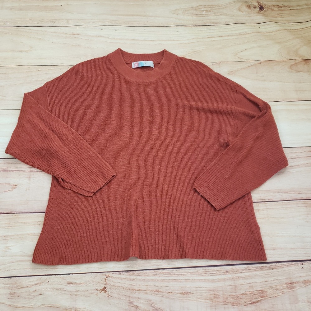 Free People FP Beach Sweater Women XS Rust Orange Ribbed Knit Mock Neck Pullover